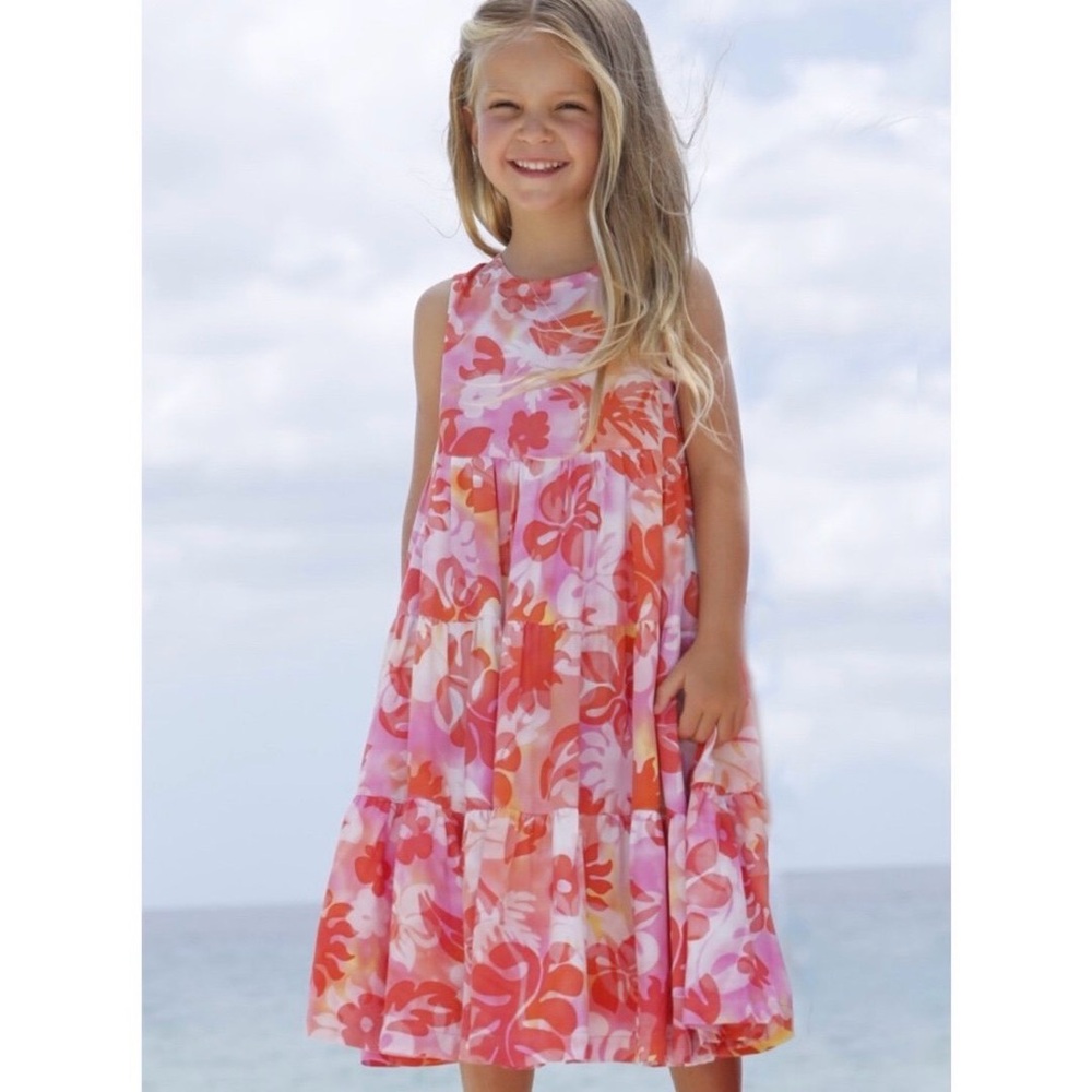 NWT 3T Blue Ginger Hawaii Tier Dress Flower Orange Pink